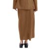Women's Linen High Waisted Split Raw Hem A-Line Midi Skirts with Pockets