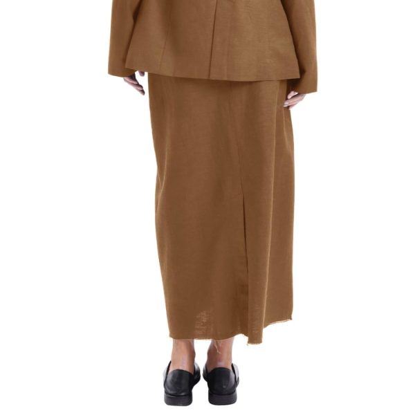 Women's Linen High Waisted Split Raw Hem A-Line Midi Skirts with Pockets