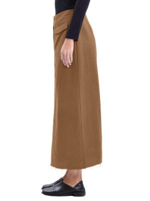 Women's Linen High Waisted Split Raw Hem A-Line Midi Skirts with Pockets