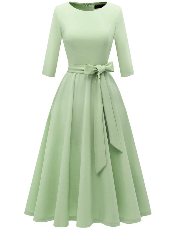 Cocktail Dresses for Women, Vintage Wedding Guest 3/4 Sleeves Formal Church Dress, Summer 2025