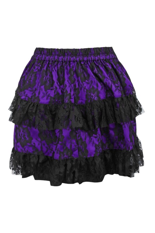 Women's Purple/Black Lace Ruched Bustle Mini Skirt