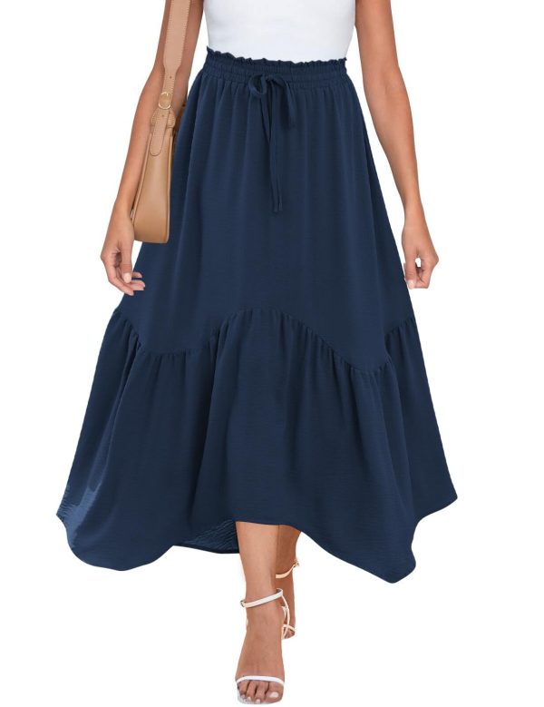 Long Skirts for Women High Waist A Line Skirt Casual Flowy Tiered Skirt with Pockets Summer Floral Boho Skirt