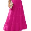 Women’s Summer Boho Maxi Skirts Smocked High Wasited Flowy Tiered Ruffle A Line Long Beach Skirt