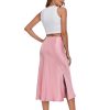 Women's Silk Satin Midi Skirts High Waist Elastic Ruffle Elegant A Line Elegant Casual Slit Party Skirt