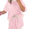 Women's 2 Piece Sets Summer Casual Short Sleeve Tops Matching Drawstring Mini Skirt Going Out Lounge Outfits