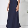 Elastic Waist A-Line Long Maxi Skirt Below Knee for Women Spring Summer
