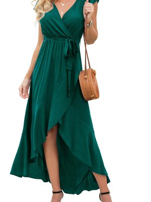 2025 Women's Spring Summer Boho Floral Print V-Neck Faux Wrap Maxi Dress for Wedding Guest, Graduation, Party