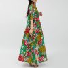 Women Boho Floral Print Cotton Long Maxi Skirt with Pockets and Adjustable Waistband Beach Casual Summer Dress