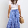 Women's Ditzy Floral Print Midi Skirt Boho Elastic High Waist Long Skirts for Women Trendy High Low Hem