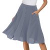 Womens Casual Pleated High Waisted A Line Midi Button Front Skirts with Pockets