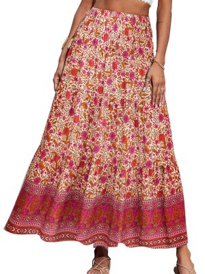 Women's 2025 Bohemian Long Skirts Flowy High Waist A Line Maxi Skirts for Women Summer Pleated Mini Skirts