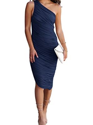 Summer One Shoulder Dresses for Women 2025 Elegant Mesh Ruched Asymmetrical Wedding Guest Cocktail Bodycon Dress