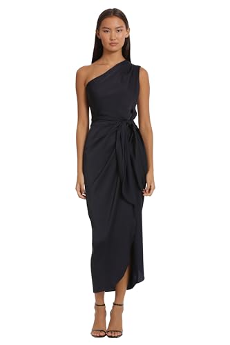 Women's One Shoulder Faux Wrap Light Charmeuse Maxi with Tie Waist Occasion Event Party Guest of