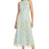 Embroidered Women's High Neck Tea Length Special Occasion Midi-Formal Evening Party Cocktail Dress