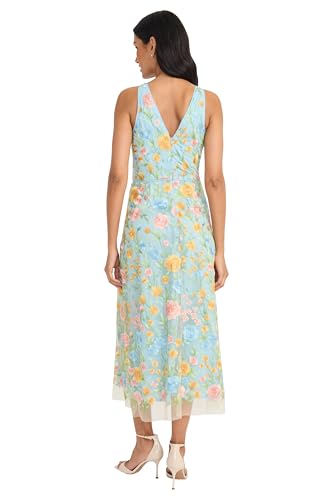 Embroidered Women's High Neck Tea Length Special Occasion Midi-Formal Evening Party Cocktail Dress