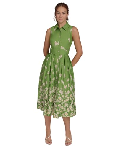 Women's Sleeveless Collared Front Button A-line Midi Dress