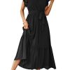 Women's Summer Floral Boho Maxi Dress Wrap Short Sleeve V Neck Ruffle A-Line Flowy Wedding Guest Long Dresses