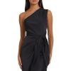 Women's One Shoulder Faux Wrap Light Charmeuse Maxi with Tie Waist Occasion Event Party Guest of