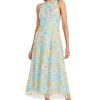 Embroidered Women's High Neck Tea Length Special Occasion Midi-Formal Evening Party Cocktail Dress
