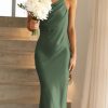 Women's 2025 Summer Midi Satin Dress One Shoulder Spaghetti Strap Backless Ruched Bodycon Dresses