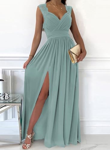 Womens 2025 Formal Dresses Wrap V-Neck Ruched Sexy Bridesmaid Wedding Guest Maxi Dresses