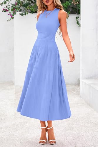 Spring Casual Dresses for Women 2025 Summer Business Work Midi Sleeveless A Line Pleated Cocktail Dress