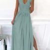 Womens 2025 Formal Dresses Wrap V-Neck Ruched Sexy Bridesmaid Wedding Guest Maxi Dresses