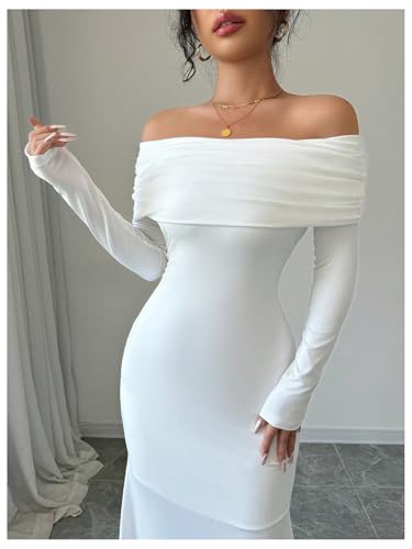 Women's Long Sleeve Off The Shoulder Bodycon Dress Elegant Maxi Dress Cocktail Prom Dresses