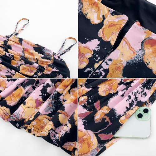 2025 Women's Summer Floral Maxi Dress Casual Sleeveless Ruffle Tiered Wedding Guest Flowy Dresses with Pockets