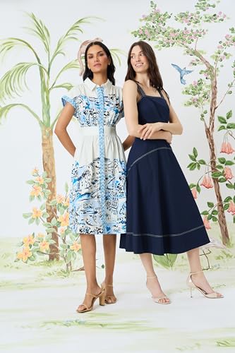 Women's Square Neck Midi Contrast Stitching-A-line Seamed Bodice Formal Wedding Guest Cocktail Dress